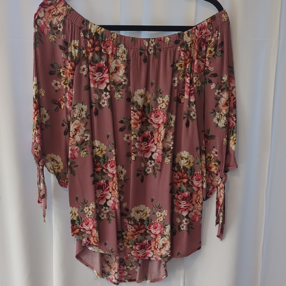 Staccato Floral Off-Shoulder Women's Top 3/4 Tie Accent Sleeves Size Large